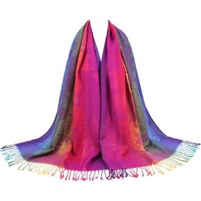 شالات ولف - Womens Purple Sclves Pashmina Rave وشاح شالات مع هامش في فصل الشتاء حافظ على دافئة (نمط 3 أرجواني)