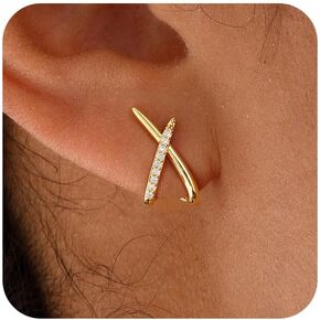 Gold Earrings for Women Trendy,14K Real Gold Silver Plated Stud Earrings Dainty Cubic Zirconia Diamond Hypoallergenic Small Hoop Earrings for Women Gifts