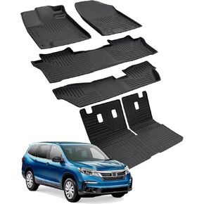 حصيرة الأرضية وبطانة البضائع لـ Honda Pilot 2022 2021 2020 2019 2018 2017 ، جميع الحصير في أرضية الطقس لـ Pilot 8 مقاعد ، حصيرة جذع مع حصيرة مسند الظهر للملحقات التجريبية 2016-2022