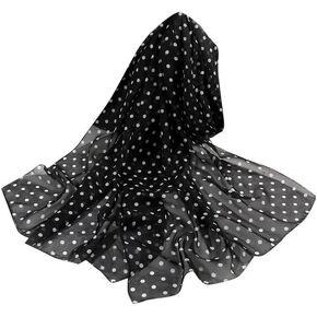 Silk Chiffon Scarf for Women - Black & White Polka Dot Long Sheer Scarf, Fashion Head Wrap, Elegant Dress Accessory