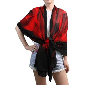 Shawl Wrap, Red Rose On Black Womens Large Chiffon Scarf Lightweight for Dresses