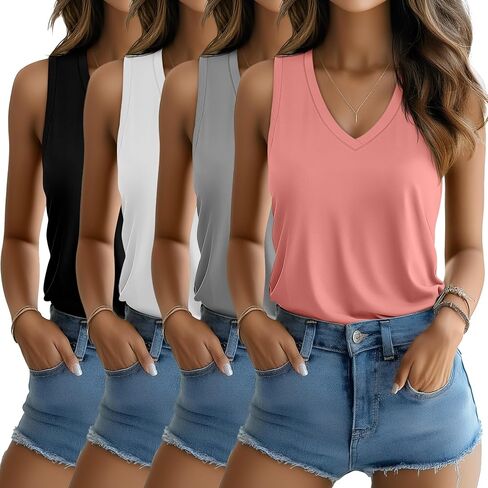 RIYIPER 4 Pack Tops Tops 2025 V Deck Derts Disualess Soulding Cotton Summer Tee Basic in Kuwait