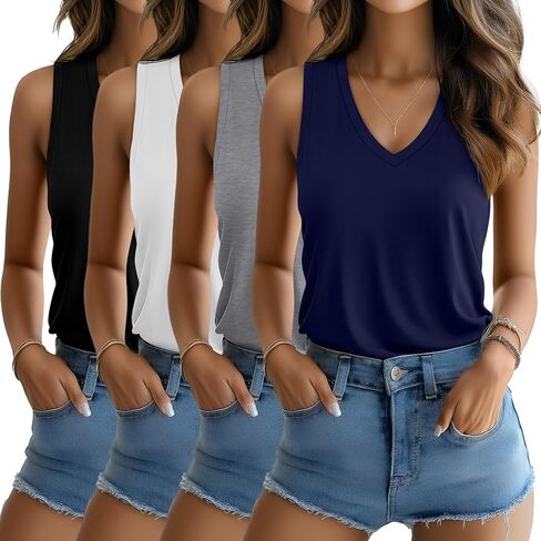 RIYIPER 4 Pack Tops Tops 2025 V Deck Derts Disualess Soulding Cotton Summer Tee Basic in Kuwait