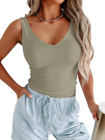 Pinkmstyle Womens Basic v Tank Tank Tops Double Clined Summer Tops Tops Cute Sublicess Serts in Kuwait
