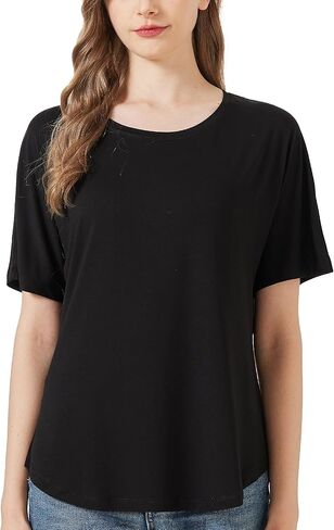 netdraw Women's Ultra Soft Bamboo Viscose Dolman Top Loose Fit Trendy Casual Lounge Short Sleeve Pajama Batwing T-Shirt in Kuwait