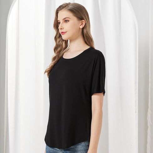 netdraw Women's Ultra Soft Bamboo Viscose Dolman Top Loose Fit Trendy Casual Lounge Short Sleeve Pajama Batwing T-Shirt in Kuwait