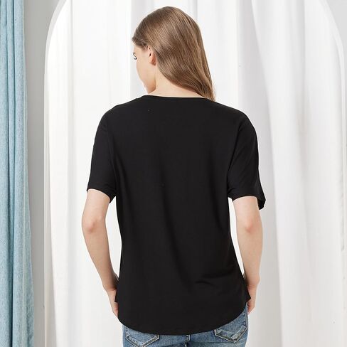 netdraw Women's Ultra Soft Bamboo Viscose Dolman Top Loose Fit Trendy Casual Lounge Short Sleeve Pajama Batwing T-Shirt in Kuwait