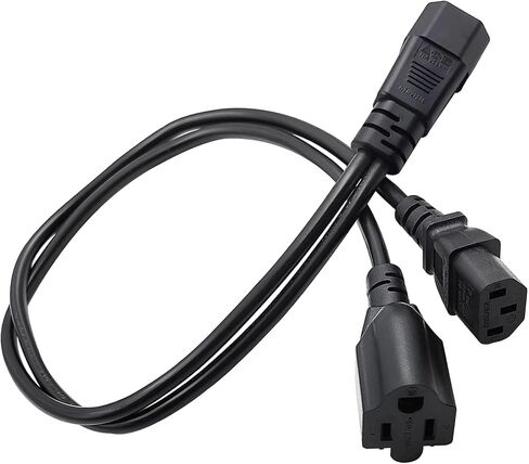 3FT C14 to C13+NEMA 5-15R Y Splitter Power Plug Cord Extension Cable, 10 Amps, 250V, Black in Saudi Arabia