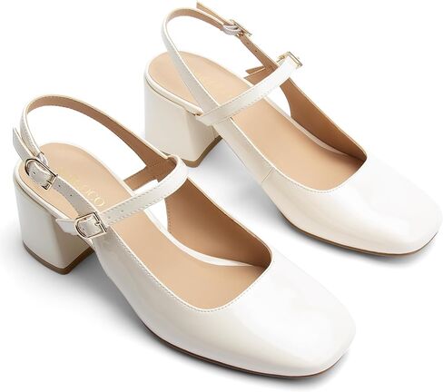 نساء ماري جين مكتنزة منخفضة الكعب مضخات مربع إصبع القدم مشبك حزام حزام حذاء حذاء in Kuwait