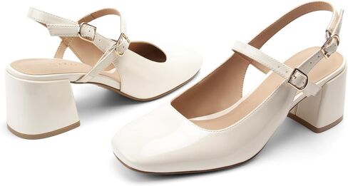 نساء ماري جين مكتنزة منخفضة الكعب مضخات مربع إصبع القدم مشبك حزام حزام حذاء حذاء in Kuwait