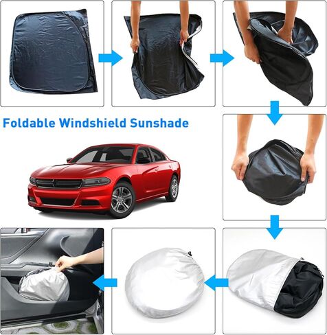 Windshield Sun Shade for Dodge Charger Challenger Durango Ram Accessories Universal Fit to All Dodge Cars Sunshade Foldable Sun Visor Protector Blocks UV Rays Keep Your Car Cooler (Red) in Kuwait