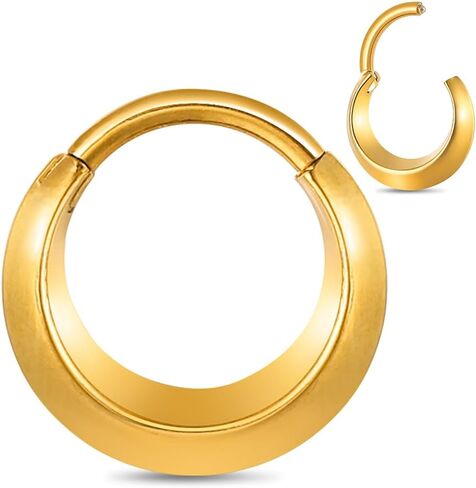 Nose Rings Hoops 16G: 316L Stainless Steel Septum Rings Hoops Gold, Hinged Segment Nose Lips Helix Cartilage Clicker Hoop Earrings Piercing Rings for Women Men 8mm in Saudi Arabia