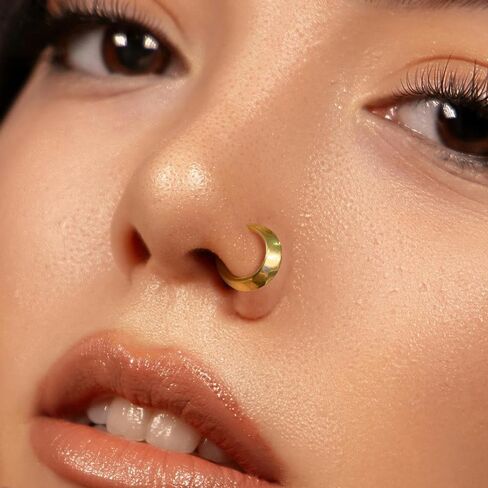 Nose Rings Hoops 16G: 316L Stainless Steel Septum Rings Hoops Gold, Hinged Segment Nose Lips Helix Cartilage Clicker Hoop Earrings Piercing Rings for Women Men 8mm in Saudi Arabia