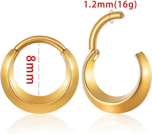 Nose Rings Hoops 16G: 316L Stainless Steel Septum Rings Hoops Gold, Hinged Segment Nose Lips Helix Cartilage Clicker Hoop Earrings Piercing Rings for Women Men 8mm in Saudi Arabia