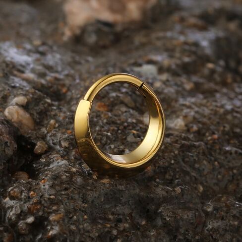 Nose Rings Hoops 16G: 316L Stainless Steel Septum Rings Hoops Gold, Hinged Segment Nose Lips Helix Cartilage Clicker Hoop Earrings Piercing Rings for Women Men 8mm in Saudi Arabia
