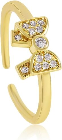 18K Gold Plated Bow Ring for Women Cubic Zirconia Bow Tie Adjustable Open Ring Statement Jewelry in Kuwait