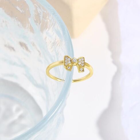 18K Gold Plated Bow Ring for Women Cubic Zirconia Bow Tie Adjustable Open Ring Statement Jewelry in Kuwait