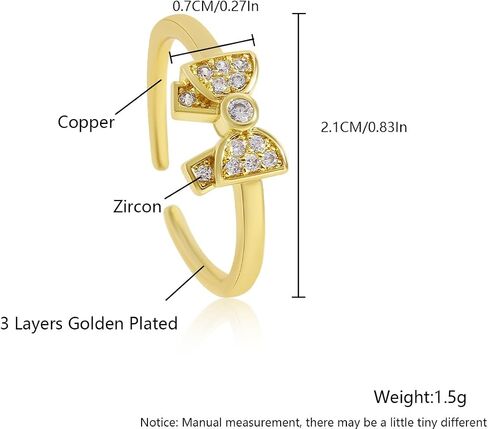 18K Gold Plated Bow Ring for Women Cubic Zirconia Bow Tie Adjustable Open Ring Statement Jewelry in Kuwait