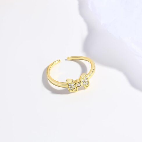 18K Gold Plated Bow Ring for Women Cubic Zirconia Bow Tie Adjustable Open Ring Statement Jewelry in Kuwait