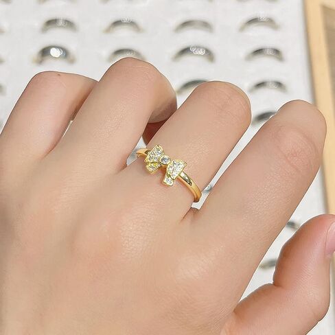 18K Gold Plated Bow Ring for Women Cubic Zirconia Bow Tie Adjustable Open Ring Statement Jewelry in Kuwait