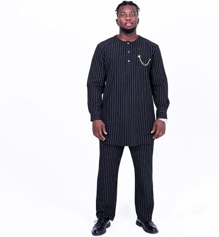 African Suit for Men Traditional Stripe Blazer and Pants 2 Piece Set Business Formal Dress Suit Party Wedding Evening in Saudi Arabia