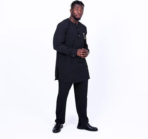African Suit for Men Traditional Stripe Blazer and Pants 2 Piece Set Business Formal Dress Suit Party Wedding Evening in Saudi Arabia