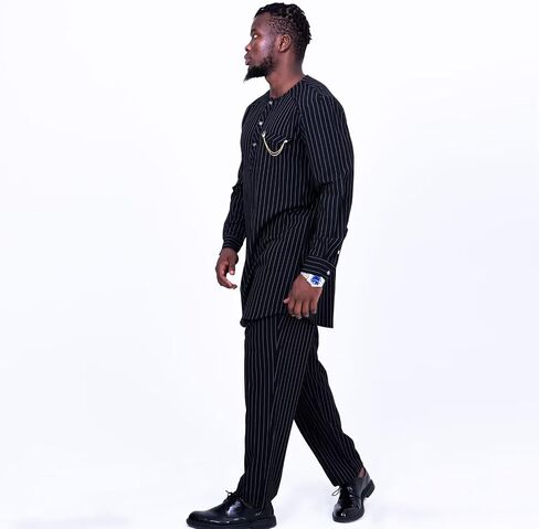 African Suit for Men Traditional Stripe Blazer and Pants 2 Piece Set Business Formal Dress Suit Party Wedding Evening in Saudi Arabia