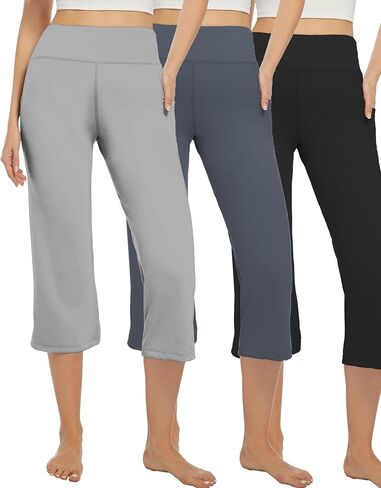 3 Pack Yoga Pants Women's Yoga Capris Pants High Waist Leggings Crop Athletic Exercise Workout Capris Straight Leg 21" in Kuwait