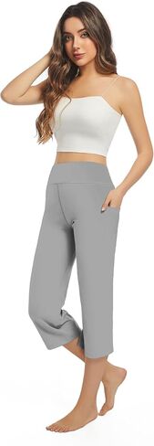 3 Pack Yoga Pants Women's Yoga Capris Pants High Waist Leggings Crop Athletic Exercise Workout Capris Straight Leg 21" in Kuwait