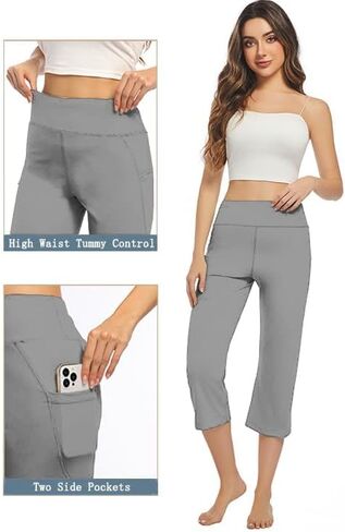 3 Pack Yoga Pants Women's Yoga Capris Pants High Waist Leggings Crop Athletic Exercise Workout Capris Straight Leg 21" in Kuwait