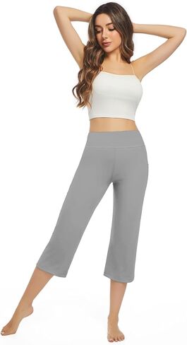 3 Pack Yoga Pants Women's Yoga Capris Pants High Waist Leggings Crop Athletic Exercise Workout Capris Straight Leg 21" in Kuwait
