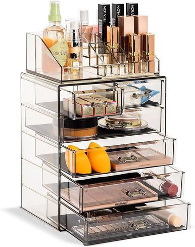 Sorbus Clear Cosmetic Makeup Organizer - Make Up & Jewelry Storage, Case & Display - Spacious Design - Great Holder for Dresser, Bathroom, Vanity & Countertop (4 Large, 2 Small Drawers-Black Jewel) in Saudi Arabia