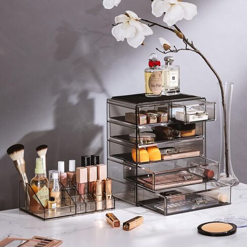 Sorbus Clear Cosmetic Makeup Organizer - Make Up & Jewelry Storage, Case & Display - Spacious Design - Great Holder for Dresser, Bathroom, Vanity & Countertop (4 Large, 2 Small Drawers-Black Jewel) in Saudi Arabia