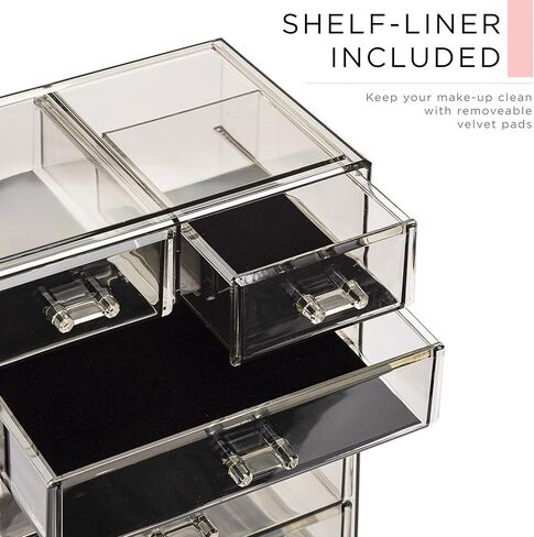 Sorbus Clear Cosmetic Makeup Organizer - Make Up & Jewelry Storage, Case & Display - Spacious Design - Great Holder for Dresser, Bathroom, Vanity & Countertop (4 Large, 2 Small Drawers-Black Jewel) in Saudi Arabia