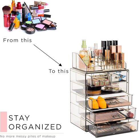 Sorbus Clear Cosmetic Makeup Organizer - Make Up & Jewelry Storage, Case & Display - Spacious Design - Great Holder for Dresser, Bathroom, Vanity & Countertop (4 Large, 2 Small Drawers-Black Jewel) in Saudi Arabia