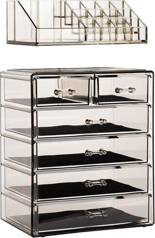 Sorbus Clear Cosmetic Makeup Organizer - Make Up & Jewelry Storage, Case & Display - Spacious Design - Great Holder for Dresser, Bathroom, Vanity & Countertop (4 Large, 2 Small Drawers-Black Jewel) in Saudi Arabia