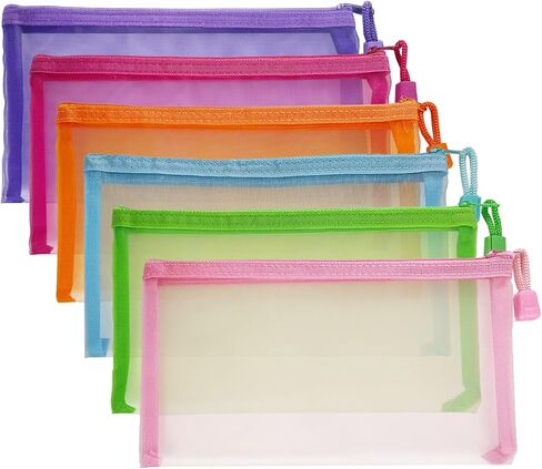 Mesh Pouches(6 Pack), Small Mesh Bags with Zipper Nylon Makeup Pouches Bag Cosmetic Pouch Travel Purse Organizer Insert Diaper Inside Bag Organizers Home Organizing Size See Through Cute Colors in Saudi Arabia
