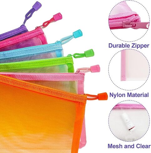 Mesh Pouches(6 Pack), Small Mesh Bags with Zipper Nylon Makeup Pouches Bag Cosmetic Pouch Travel Purse Organizer Insert Diaper Inside Bag Organizers Home Organizing Size See Through Cute Colors in Saudi Arabia