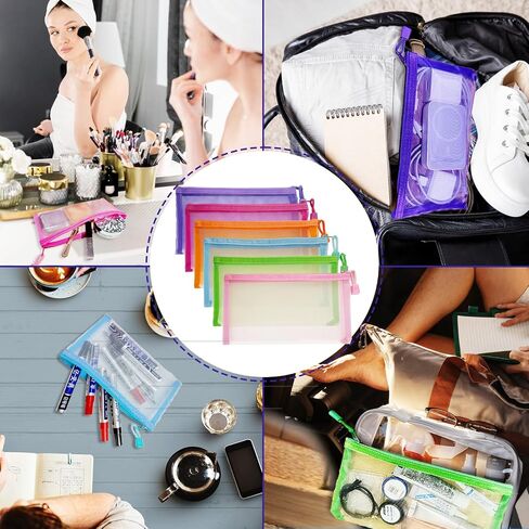 Mesh Pouches(6 Pack), Small Mesh Bags with Zipper Nylon Makeup Pouches Bag Cosmetic Pouch Travel Purse Organizer Insert Diaper Inside Bag Organizers Home Organizing Size See Through Cute Colors in Saudi Arabia