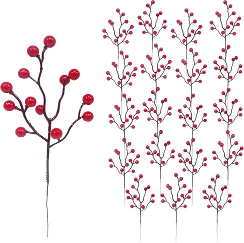 20 PCS Burgundy Red Berry Pick (@ 10.5 "H) (W 1.5cm Berries) لعيد الميلاد DIY Decoration: Tree Tree Wreath Garland Premade Home Obe أو Summer Summer الصينية نيويورك. in Saudi Arabia