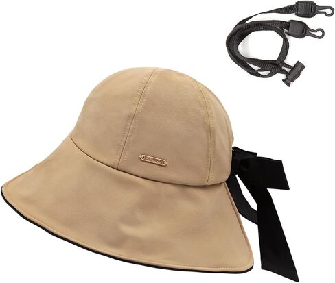 Yameize Womens Bowknot Bucket Hat - قبعة واسعة للنساء قبعة ذيل حصان قابلة للتعبئة مع حزام قابل للتعديل UPF50+ in Kuwait