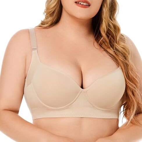 Women's Plus Size Bra Seamless Deep V Support Soft Underwire Push-up Bras Adjustable Straps Bralette in Saudi Arabia