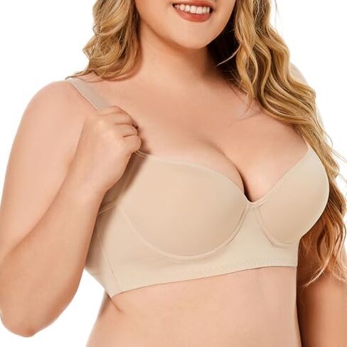 Women's Plus Size Bra Seamless Deep V Support Soft Underwire Push-up Bras Adjustable Straps Bralette in Saudi Arabia