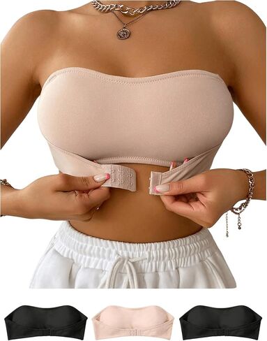 WDIRARA Women's 3 Pack Solid Button Front Bandeau Bra Strapless Wireless Bras Set in Saudi Arabia