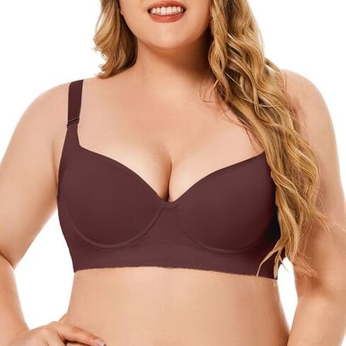 Women's Plus Size Bra Seamless Deep V Support Soft Underwire Push-up Bras Adjustable Straps Bralette in Saudi Arabia