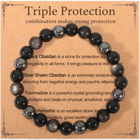 Triple Empath Protection Bracelet for Women Men, Natural Healing Crystal Bracelet in Saudi Arabia