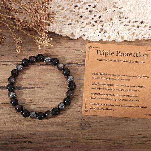 Triple Empath Protection Bracelet for Women Men, Natural Healing Crystal Bracelet in Saudi Arabia