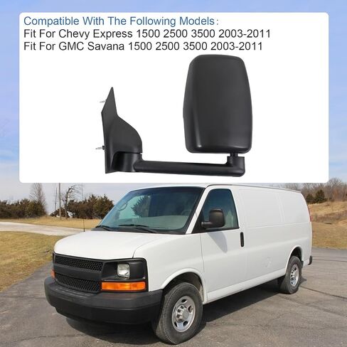 JDMSPEED سائق العرض الجانبي مرآة متوافقة مع 2003-2017 لـ CHEVY Express 1500/2500/3500 2003-2017 لـ GMC Savana 1500/2500/3500 تعديل يدوي غير GM1320426 (عرض الجانب السائق) in Kuwait