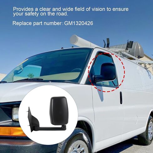 JDMSPEED سائق العرض الجانبي مرآة متوافقة مع 2003-2017 لـ CHEVY Express 1500/2500/3500 2003-2017 لـ GMC Savana 1500/2500/3500 تعديل يدوي غير GM1320426 (عرض الجانب السائق) in Kuwait