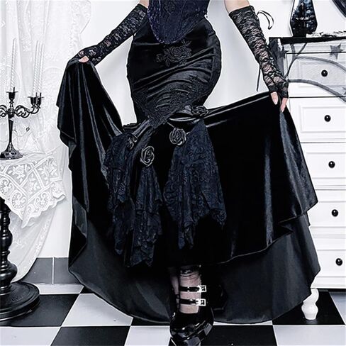 نساء قوطية مطوية تنورة steampunk عالية الخصر الطويل Maxi التنانير المسائية in Kuwait